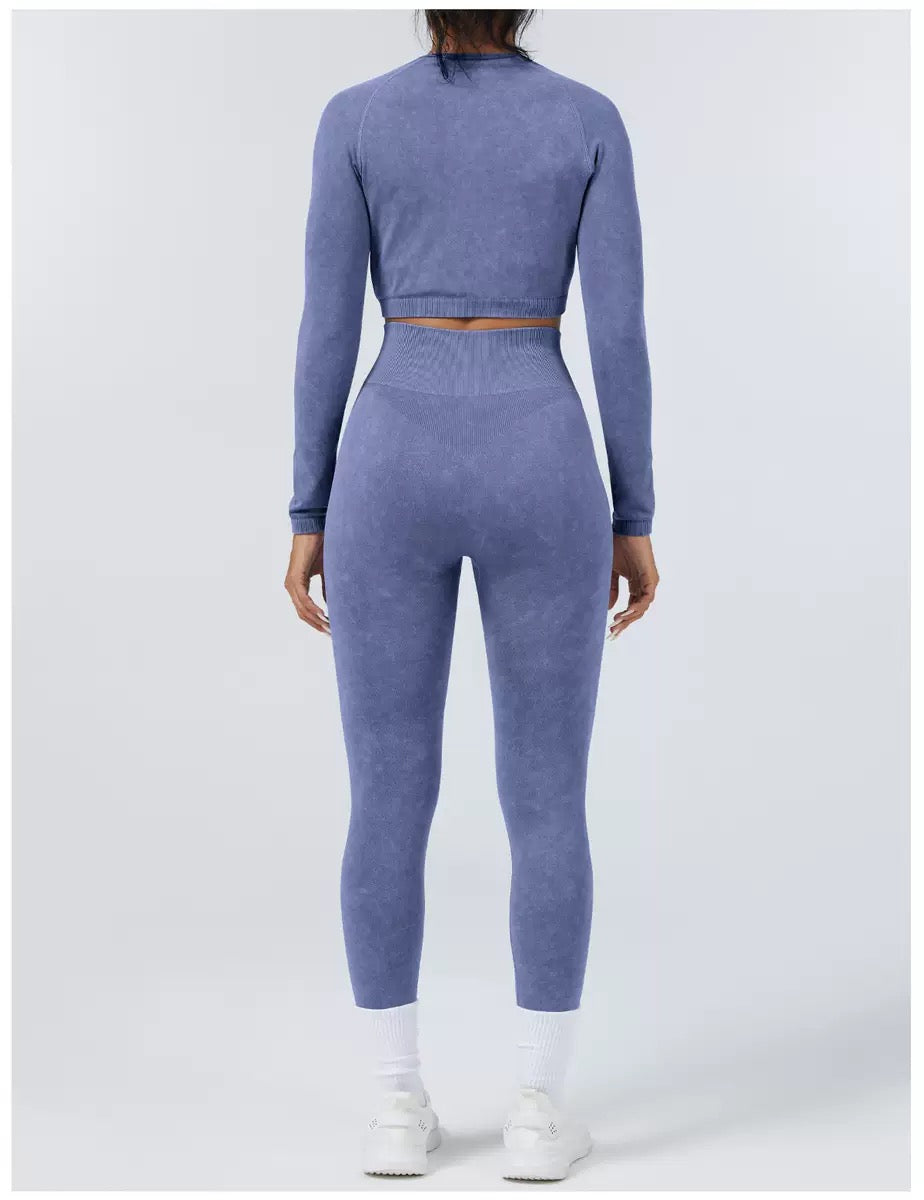 Acid Wash Jacket & Legging Activewear Set