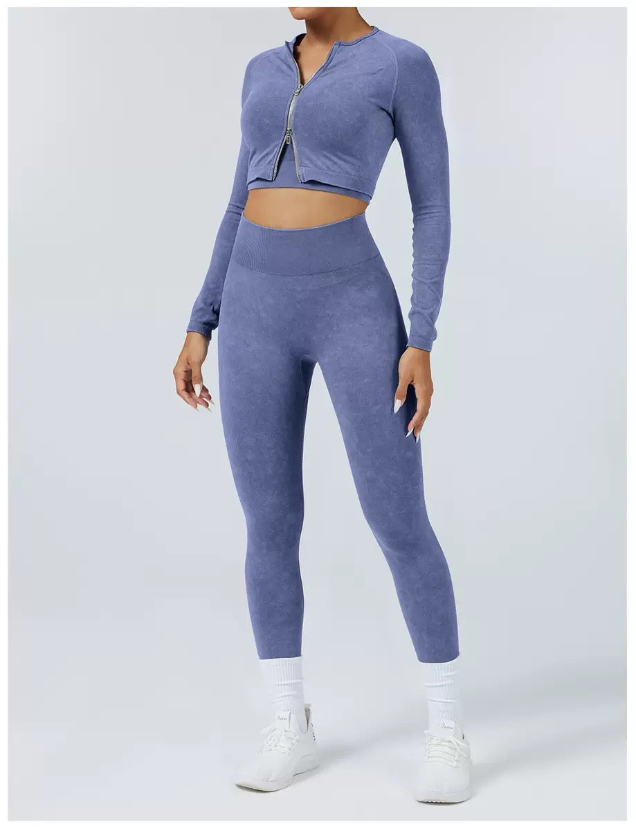 Acid Wash Jacket & Legging Activewear Set