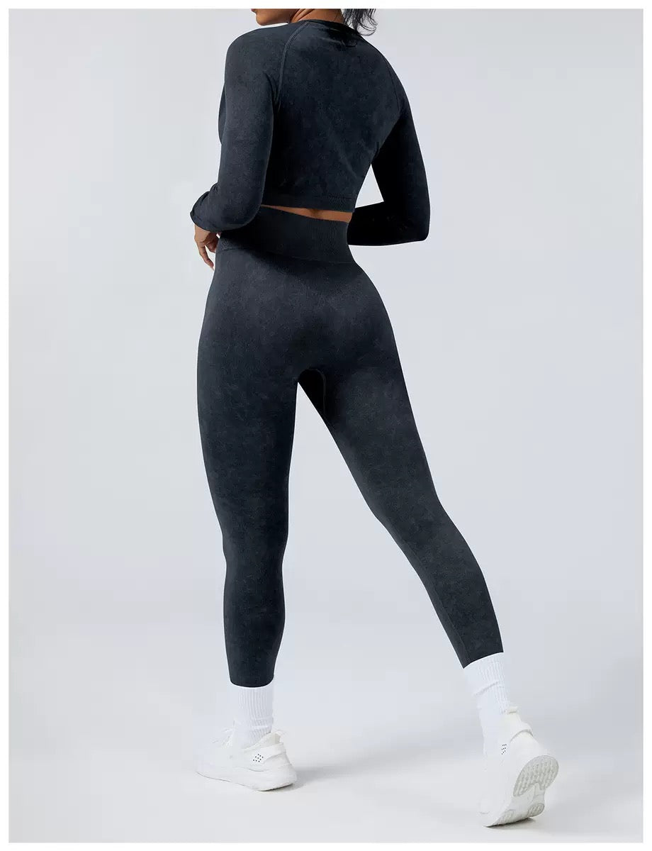 Acid Wash Jacket & Legging Activewear Set