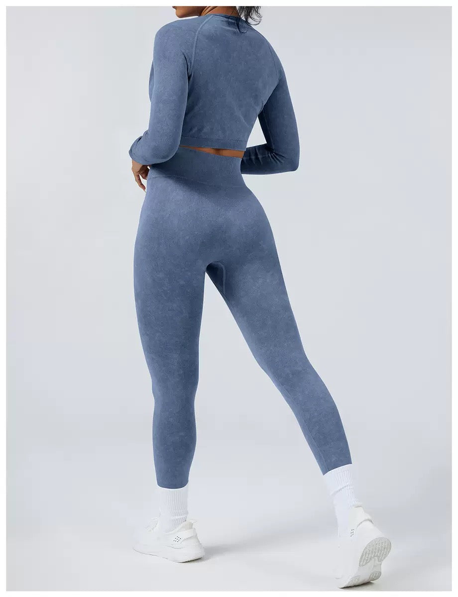 Acid Wash Jacket & Legging Activewear Set
