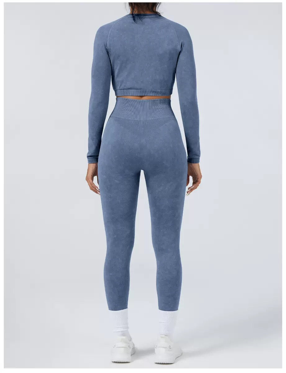 Acid Wash Jacket & Legging Activewear Set