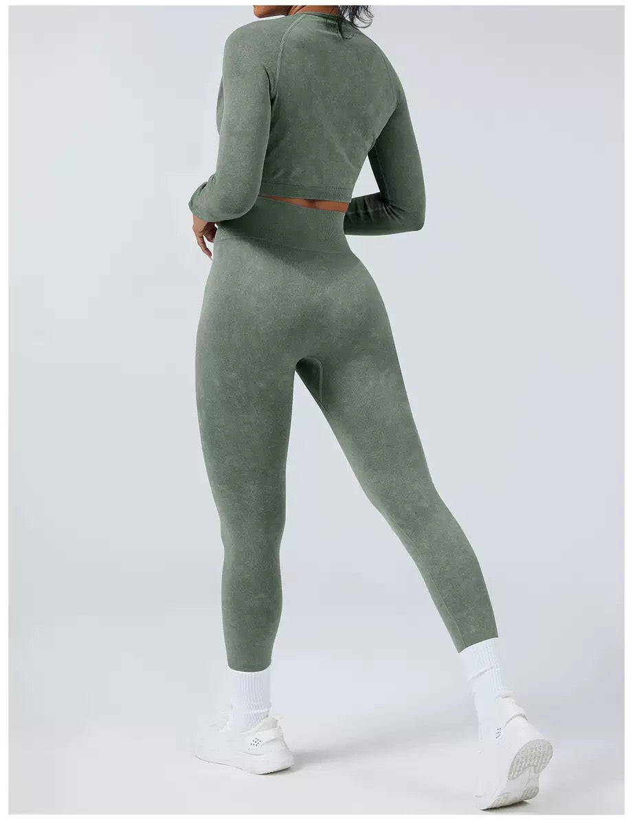 Acid Wash Jacket & Legging Activewear Set