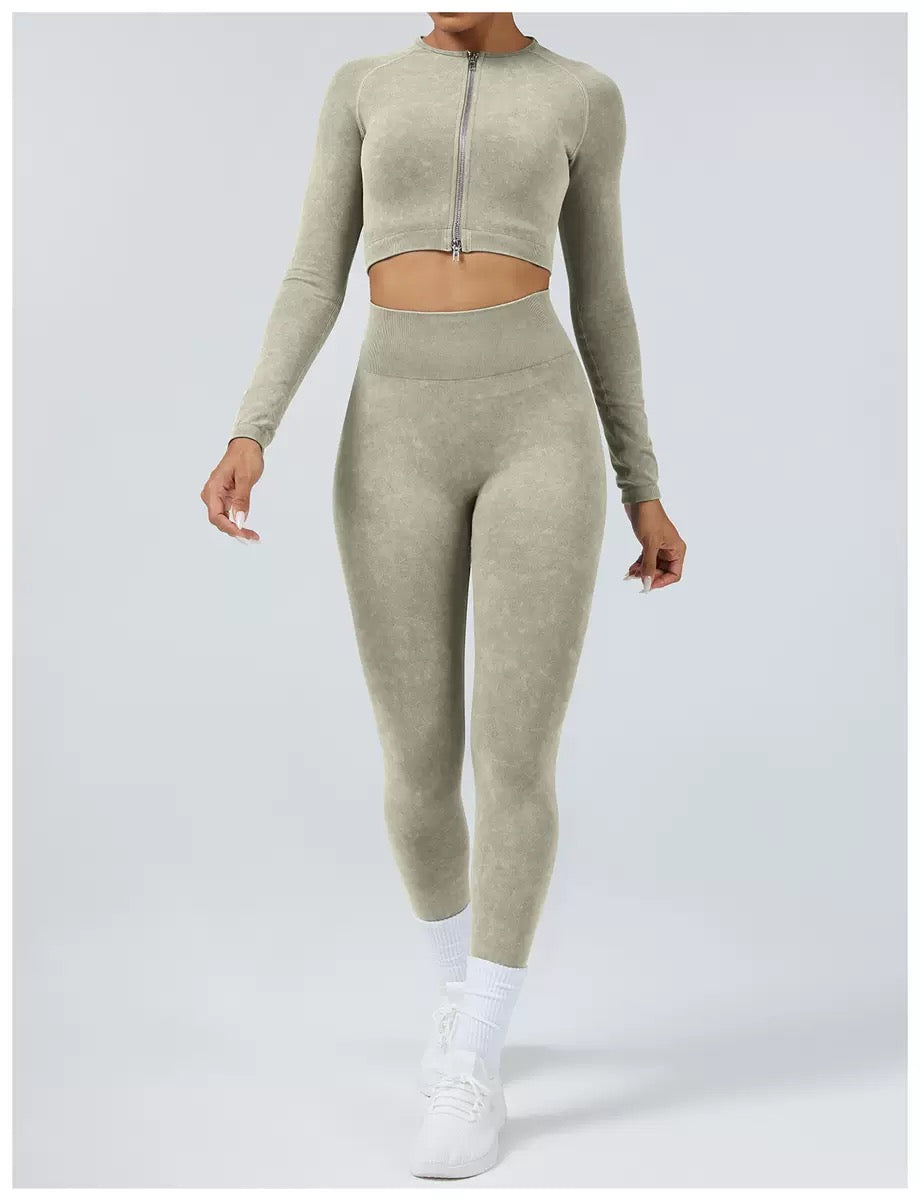 Acid Wash Jacket & Legging Activewear Set
