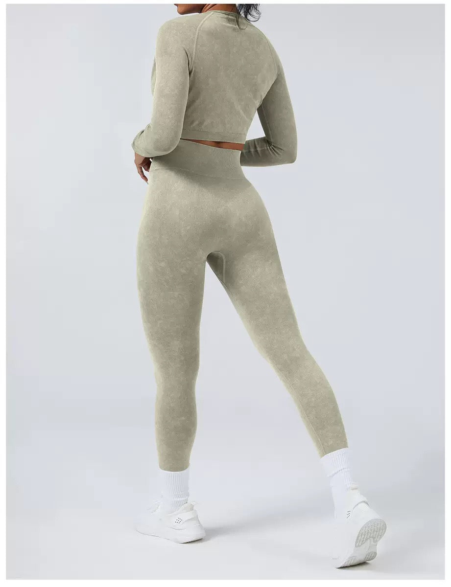 Acid Wash Jacket & Legging Activewear Set