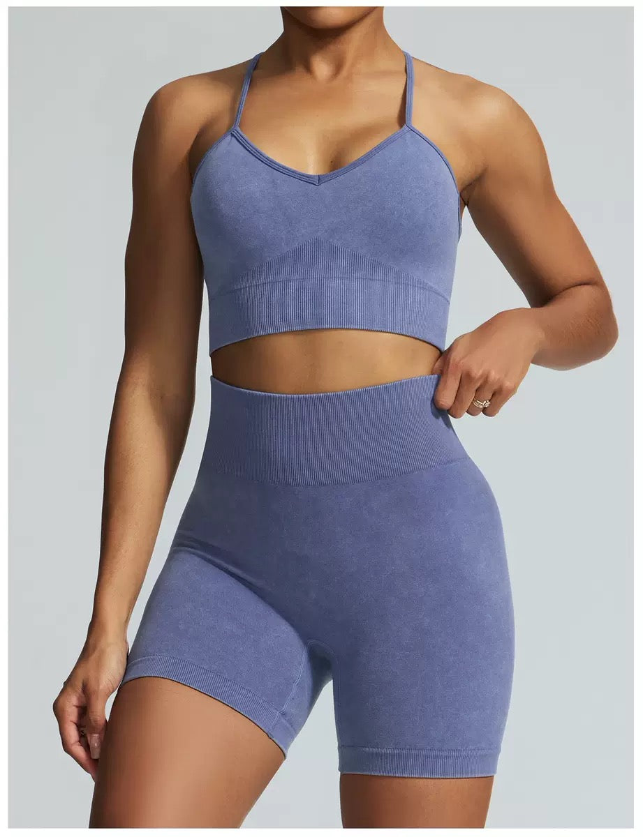Acid Wash Sports Bra & Shorts Activewear Set
