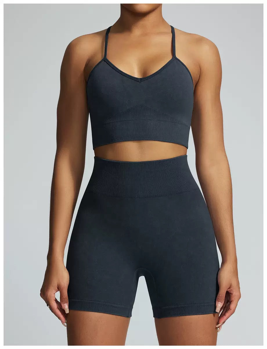 Acid Wash Sports Bra & Shorts Activewear Set