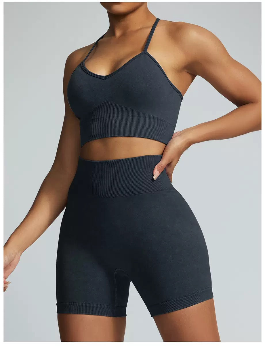 Acid Wash Sports Bra & Shorts Activewear Set