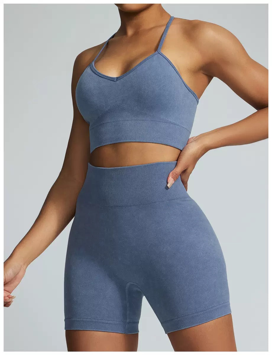 Acid Wash Sports Bra & Shorts Activewear Set
