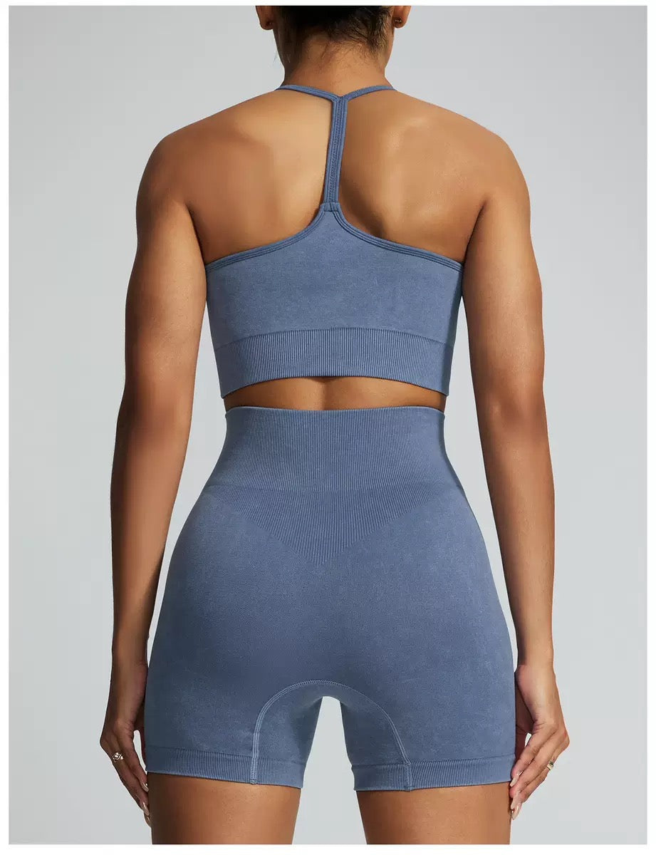 Acid Wash Sports Bra & Shorts Activewear Set