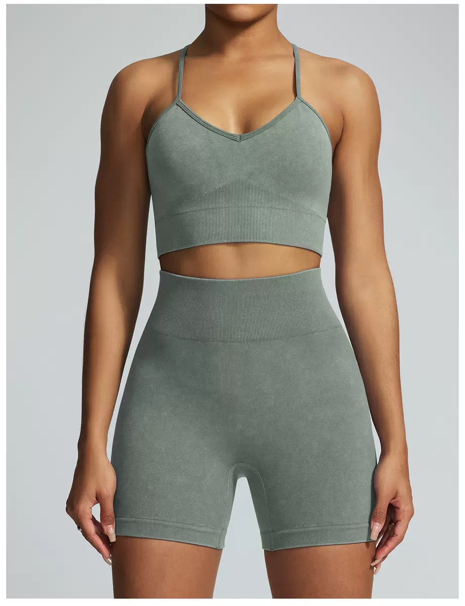 Acid Wash Sports Bra & Shorts Activewear Set