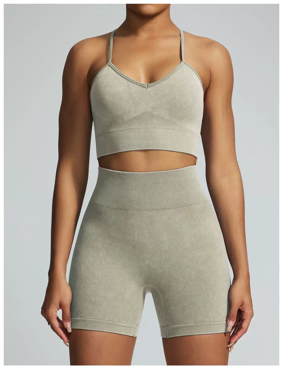 Acid Wash Sports Bra & Shorts Activewear Set