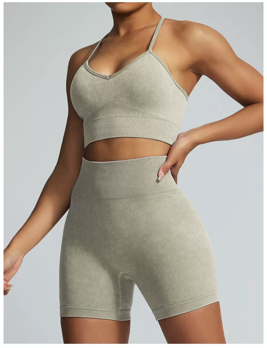 Acid Wash Sports Bra & Shorts Activewear Set