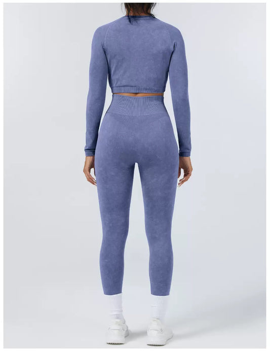 Acid Wash Jacket & Legging Activewear Set