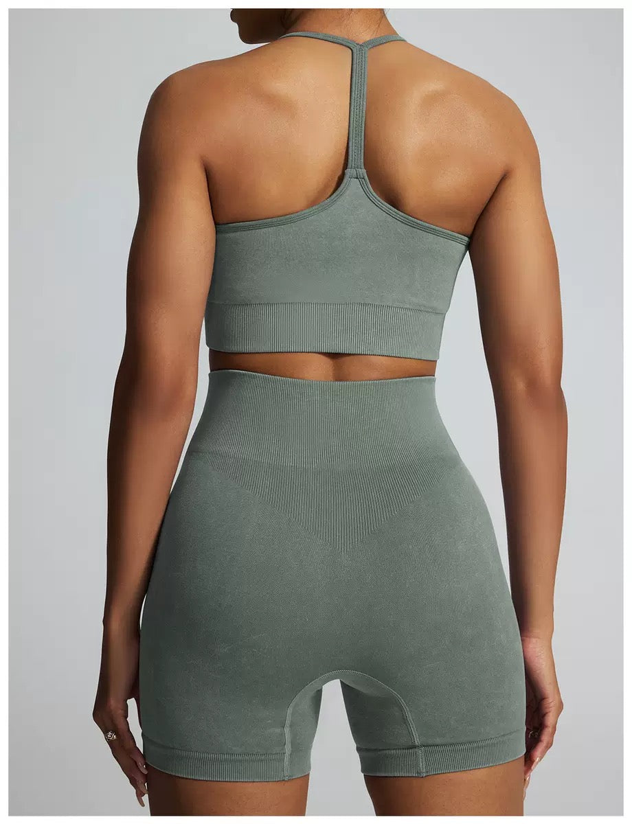 Acid Wash Sports Bra & Shorts Activewear Set